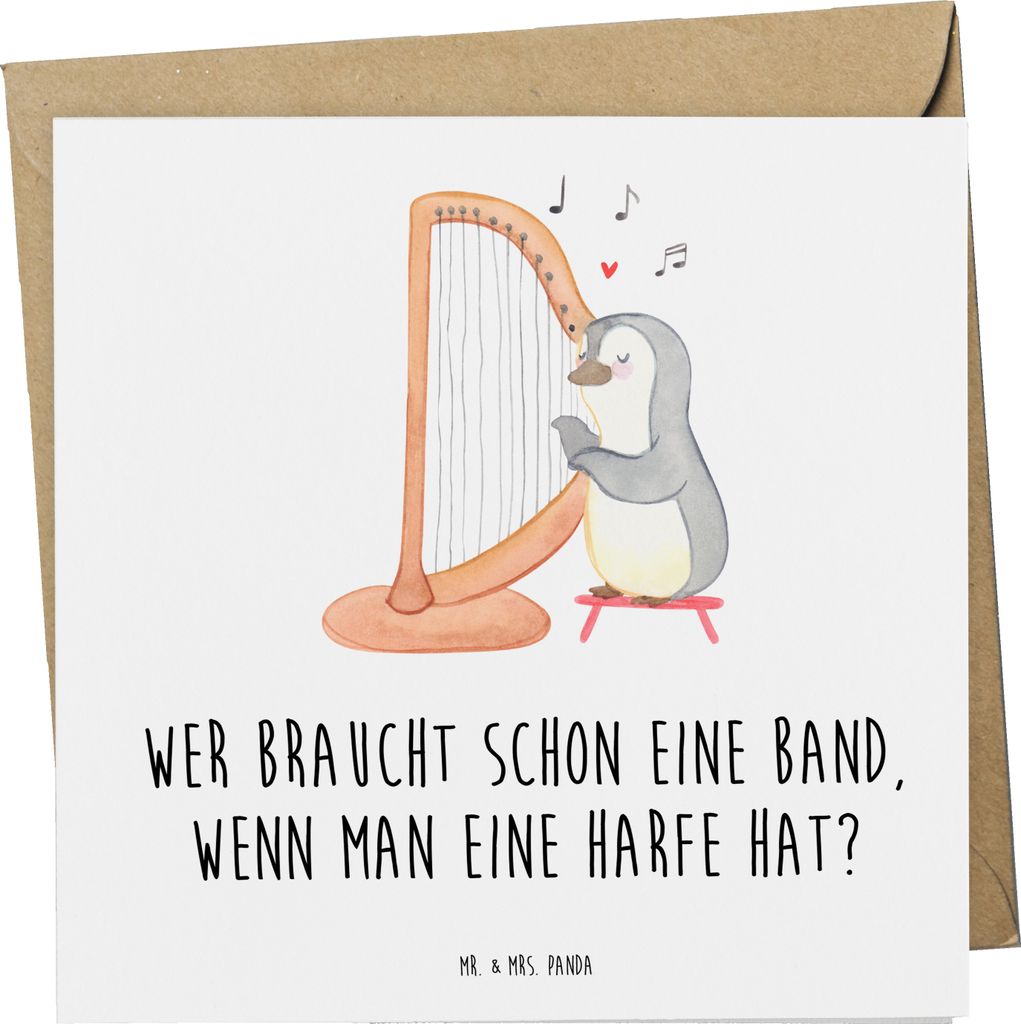 Mr. & Mrs. Panda faltkarte Harfenzauber - Weiß - Geschenk, Musikinstrument, doppelkarte, Musiker, anlasskarte, himmlisch, Musik, Glückwunschkarte...