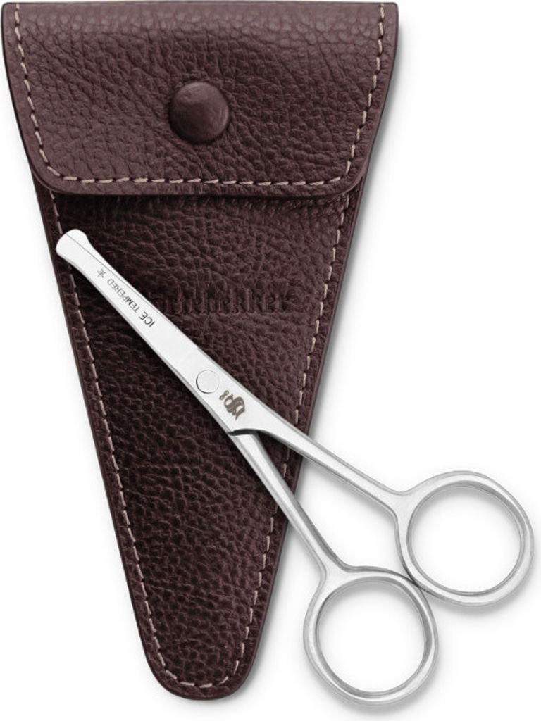 Störtebekker Bartschere Kurz - 4,5 Zoll / 11,4 cm - mit Echtleder Etui in Café - Germany, Solingen - Bart Schere rostfreier Edelstahl