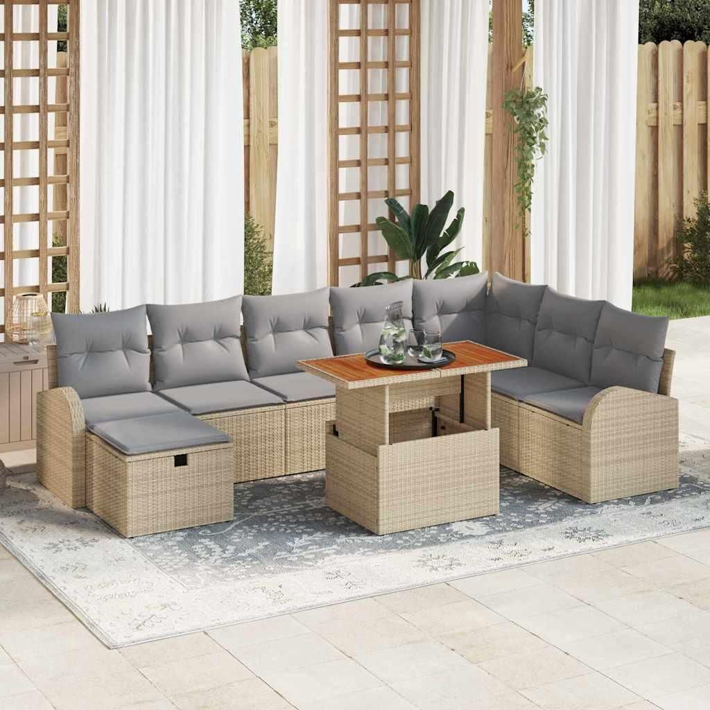 Maison Exclusive - Garten-Sofa-Set 9 pcs Beige Poly-Rattan