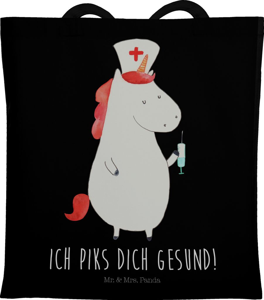 Mr. & Mrs. Panda Beutel Einhorn Krankenschwester - Schwarz - Geschenk, Ärztin, Unicorn, Laptoptasche, Krankenhaus, Tasche, Büchertasche, Tote Bag...