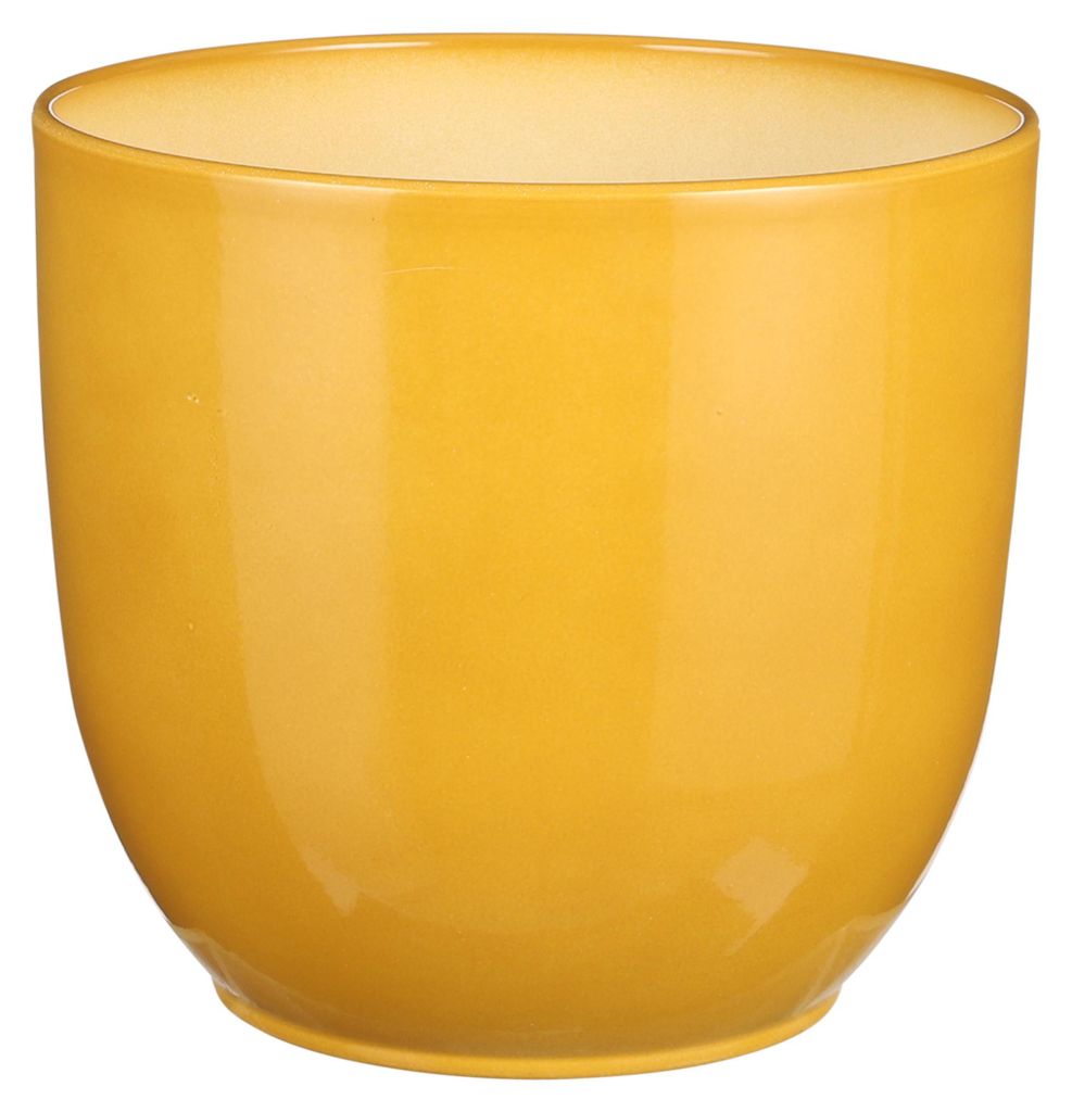 Mica Decorations Blumentopf - ockergelb - Keramik - glanzend - D22 x H20 cm