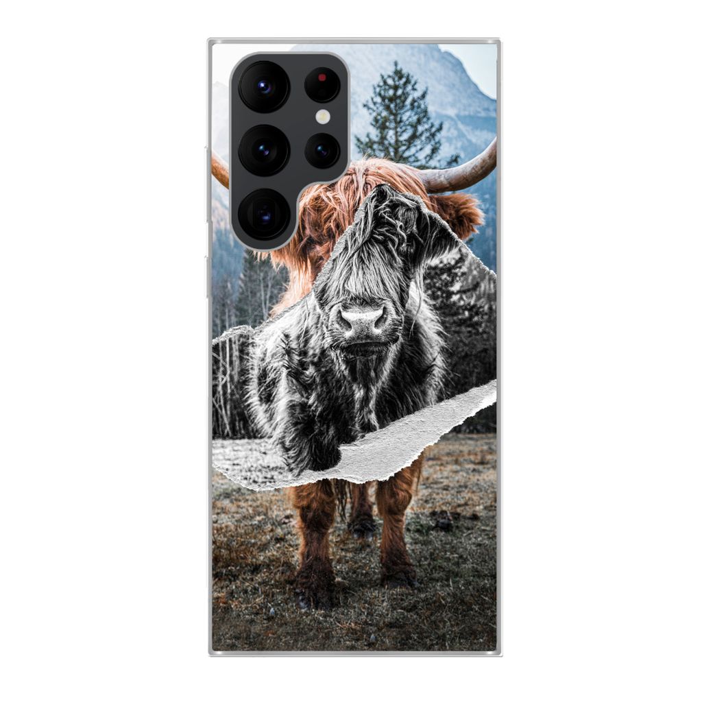 MuchoWow Handyhülle Schutzhülle Hülle für Samsung Galaxy S22 Ultra Schottischer Highlander - Kuh - Tiere Silikon Softcase Handy Hülle - Abbi...
