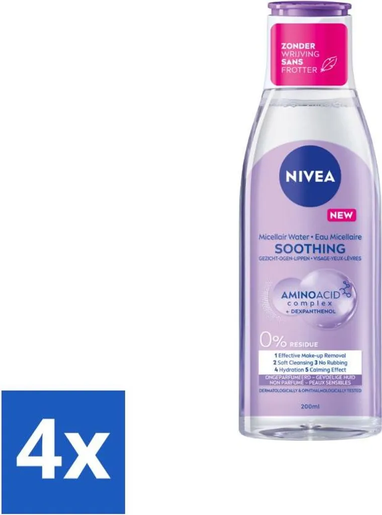 Démaquillant Yeux et Visage NIVEA - Eau Micellaire Anti-Résidus - 4x200ml