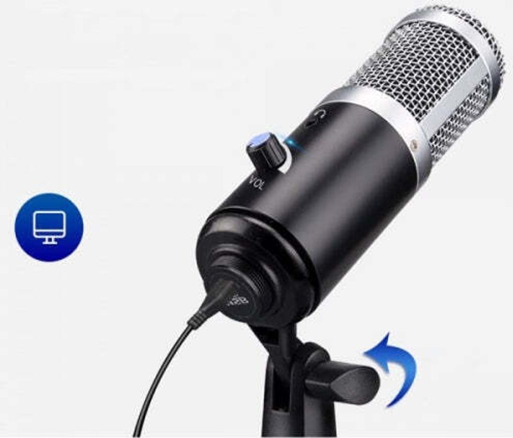 SYSTEM-S Kondensator Mikrofon USB 2.0 Anschluss mit Klinkenanschluss und Standfuß Schwarz