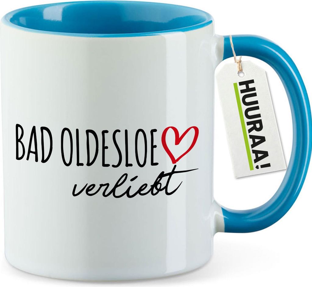 Huuraa Kaffeetasse Bad Oldesloe verliebt 330ml Blau Keramik Kaffeebecher Geschenkidee