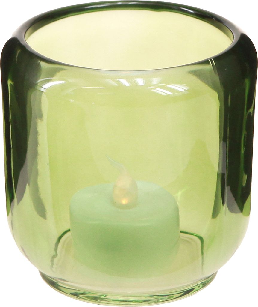 Windlicht Glas Teelichthalter Vintage Grün 8cm 6er Set, 6 Stück
