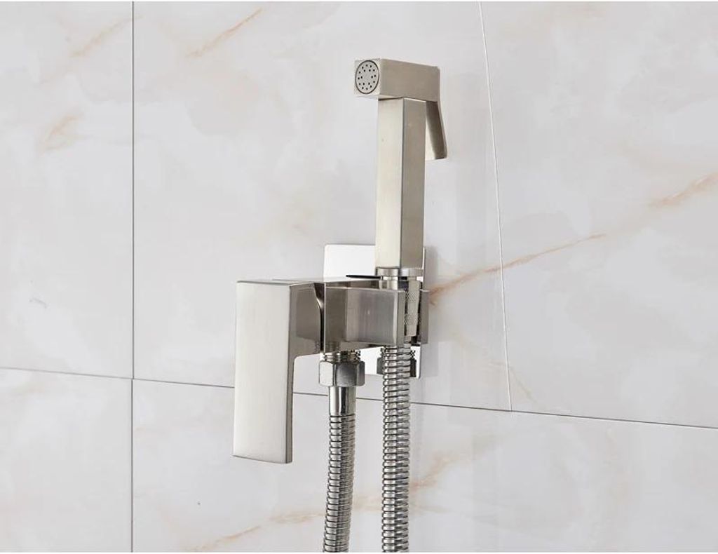 Hygienedusche / Bidet Handbrause - Wandmontierte Mischbatterie - Warm & Kalt - Hochdruck - Einhebel - Horizontaler Strahl - Gebürstetes Nickel