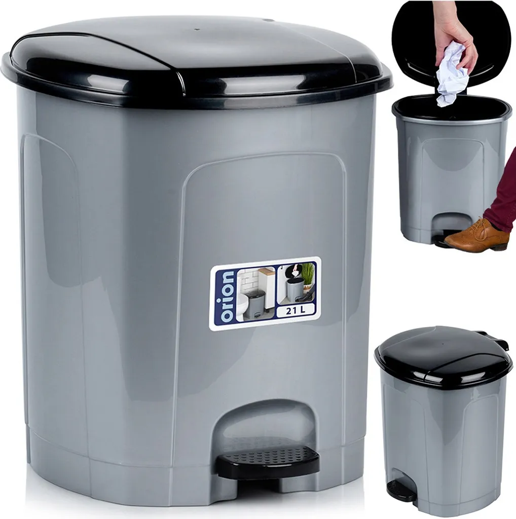 Poubelle plastique 21L Orion grise avec pédale : hygiène et design