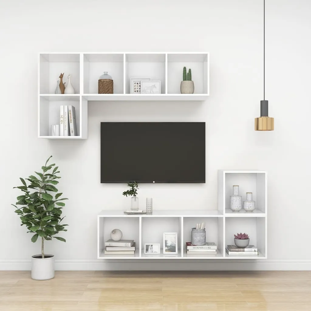 Pensile Bianco per TV e Media 37x37x72 cm - Mobile in Legno - 9