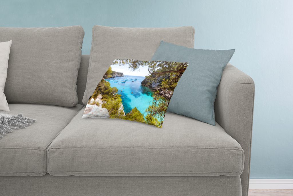 MuchoWow Zierkissen Sofakissen Wohnzimmer Dekokissen 60x40 cm Boot - Spanien - Meer - Kopfkissen - Polster mit Foto
