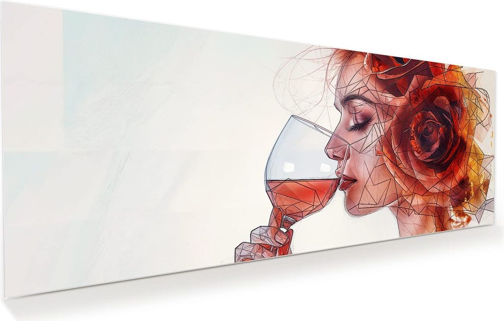 Glasbild 150x60cm in XXL für Wohnzimmer, Schlafzimmer Motiv Weintrinkende Frau
