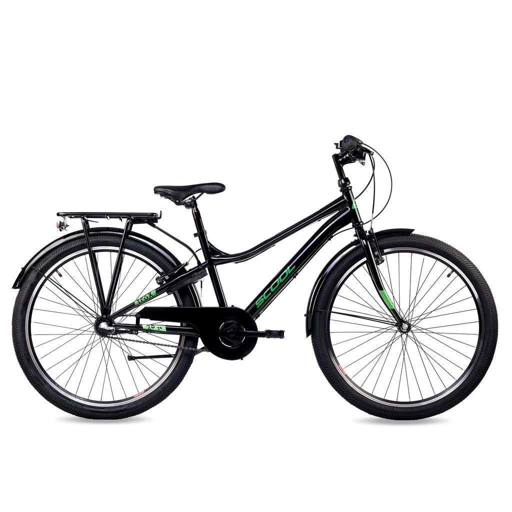 26 Zoll Kinderfahrrad, 3-Gang Nexus, Rücktritt (N3), MTB Kinderfahrrad, S’COOL troX, ab 10 Jahre, 140–160 cm, Schwarz/Neongrün
