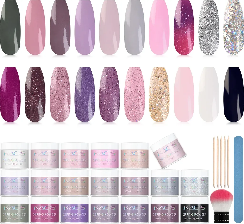 Kit dip powder 20 pièces avec vernis poudre pour ongles éclatants
