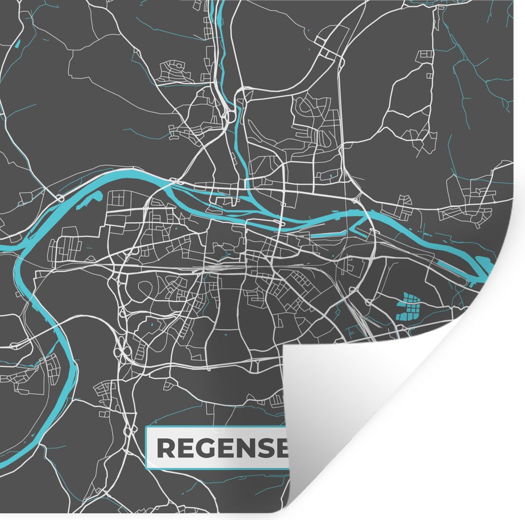 MuchoWow Wandtattoo Wandsticker Wandaufkleber Stadtplan - Deutschland - Blau - Regensburg - Karte 100x100 cm Selbstklebend und Repositionierbar -...