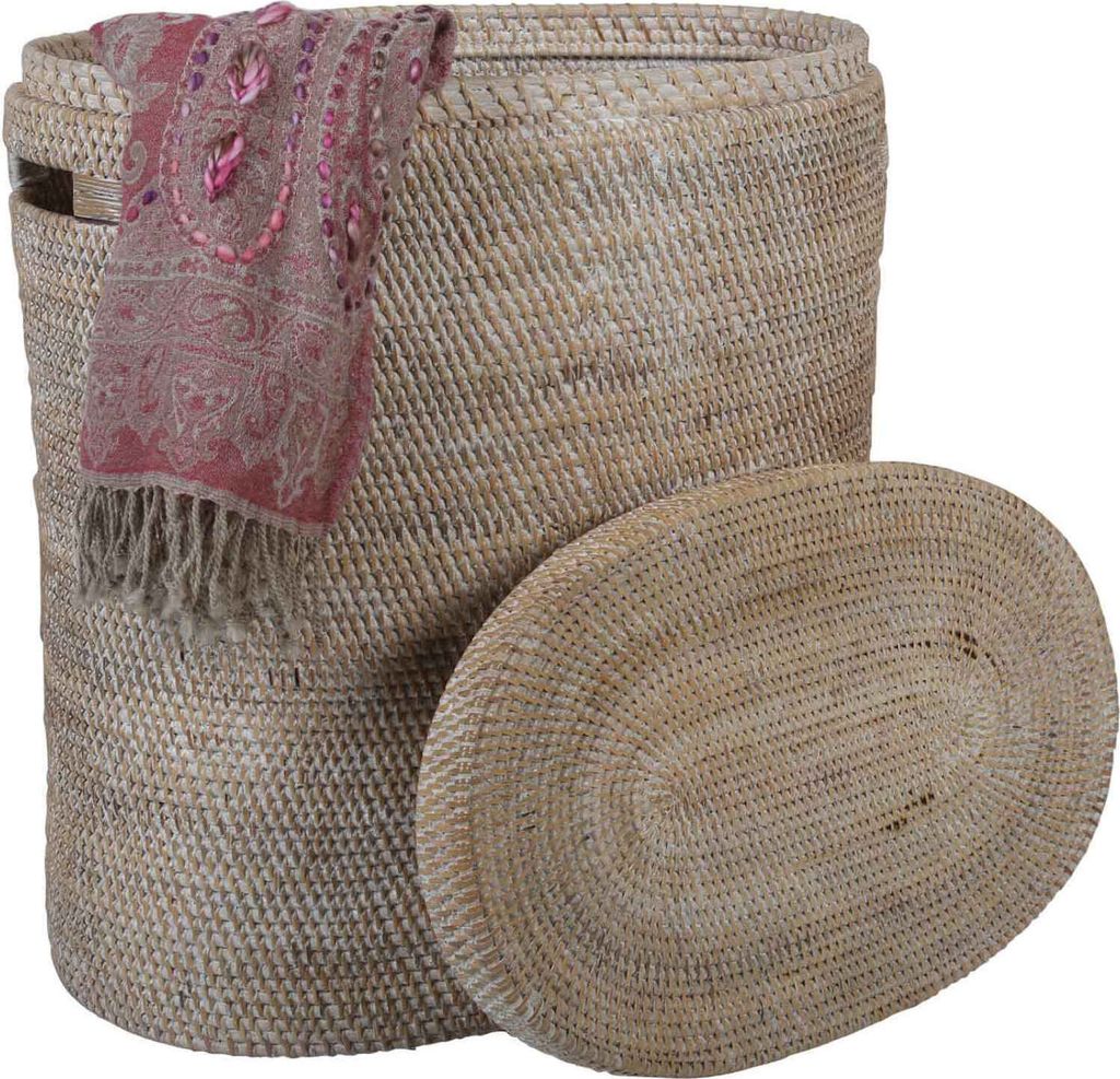 Rattan Wäschekorb Ela mit Deckel, Farbe:White Wash