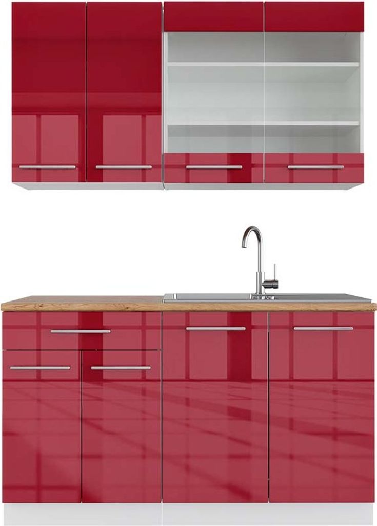 Singleküche Vicco Fame-Line Bordeaux Hochglanz/Weiß 140 cm Produktbild 