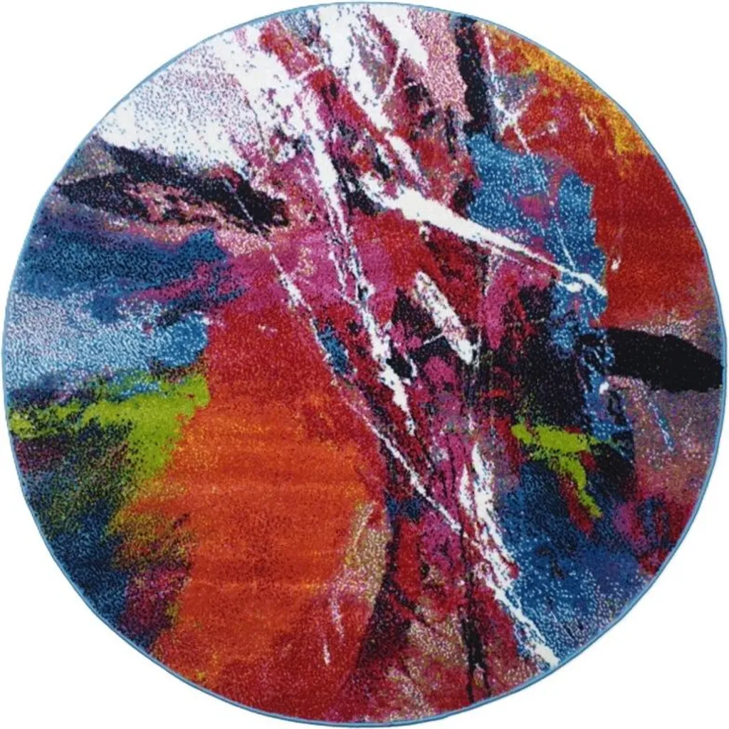 Tapis rond Fantasy 559-13 Bleu et Blanc 120 cm : protège et décore vos sols