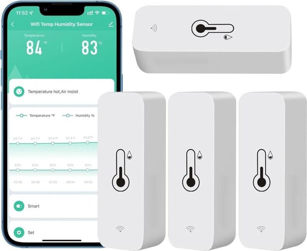 4er-Pack WLAN-Hygrometer mit App-Steuerung, Kabellose Produktbild 
