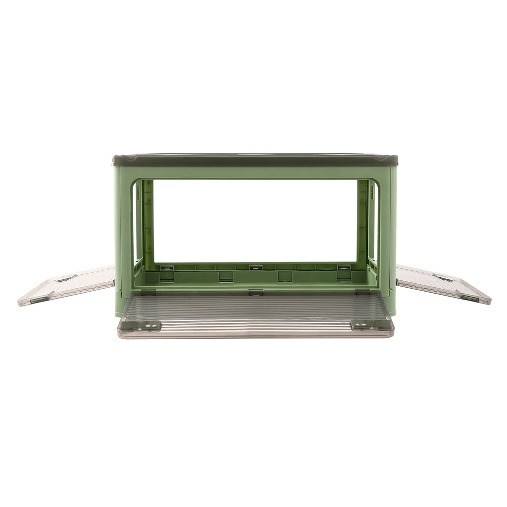 Caisse de rangement pliable empilable avec accès frontal et roulettes