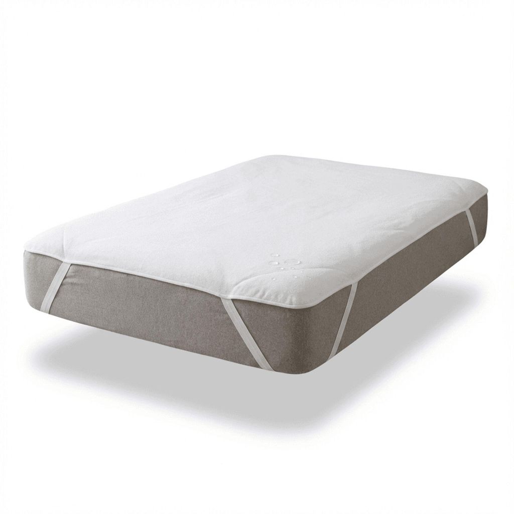 A mattress protector is shown on a mattress.