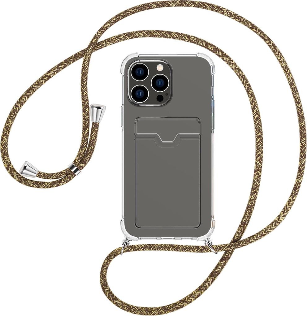Handykette Backcover-Schutzhülle mit Band (Metall silberfarben) für Apple iPhone 15 Pro Max - braun+beige