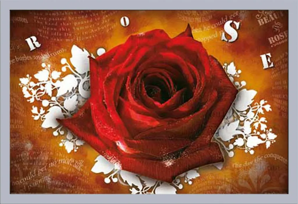 Fiori - Poster - Rose - Testi + cornice rimovibile, Shinsuke® Maxi MDF argento, disco acrilico