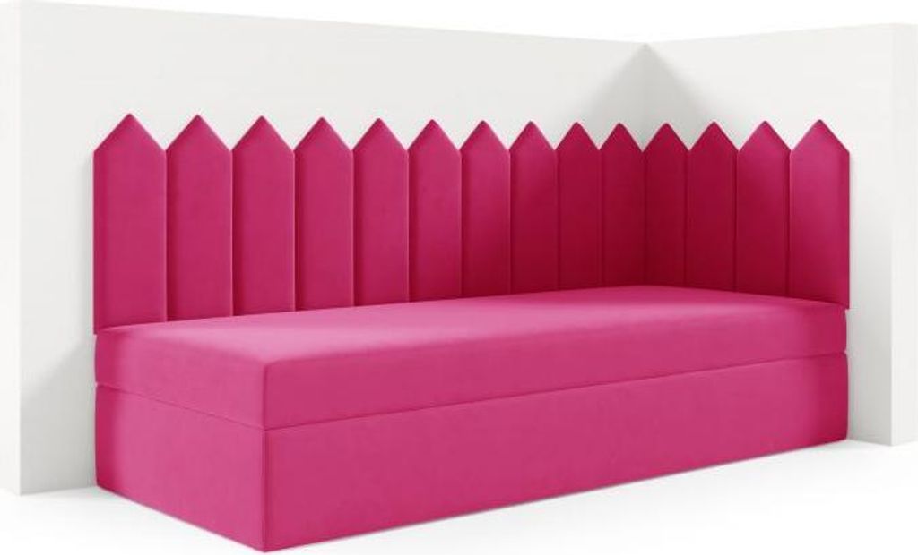 LIKMA Kinderbett 70x200 cm Rosa Bett mit Bettkasten Jugendbett Polsterbett Kopfteil Velvet Stoff