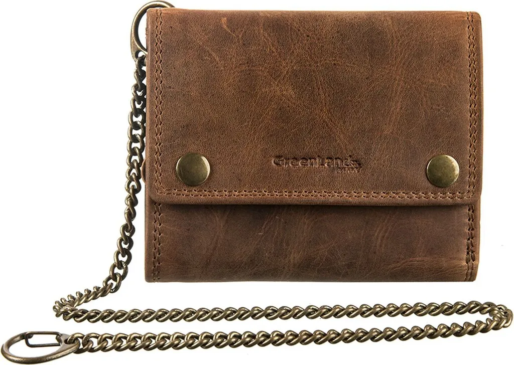 GreenLand Nature Pelle portafoglio Montenegro RFID Wallet With Chain Brown marrone