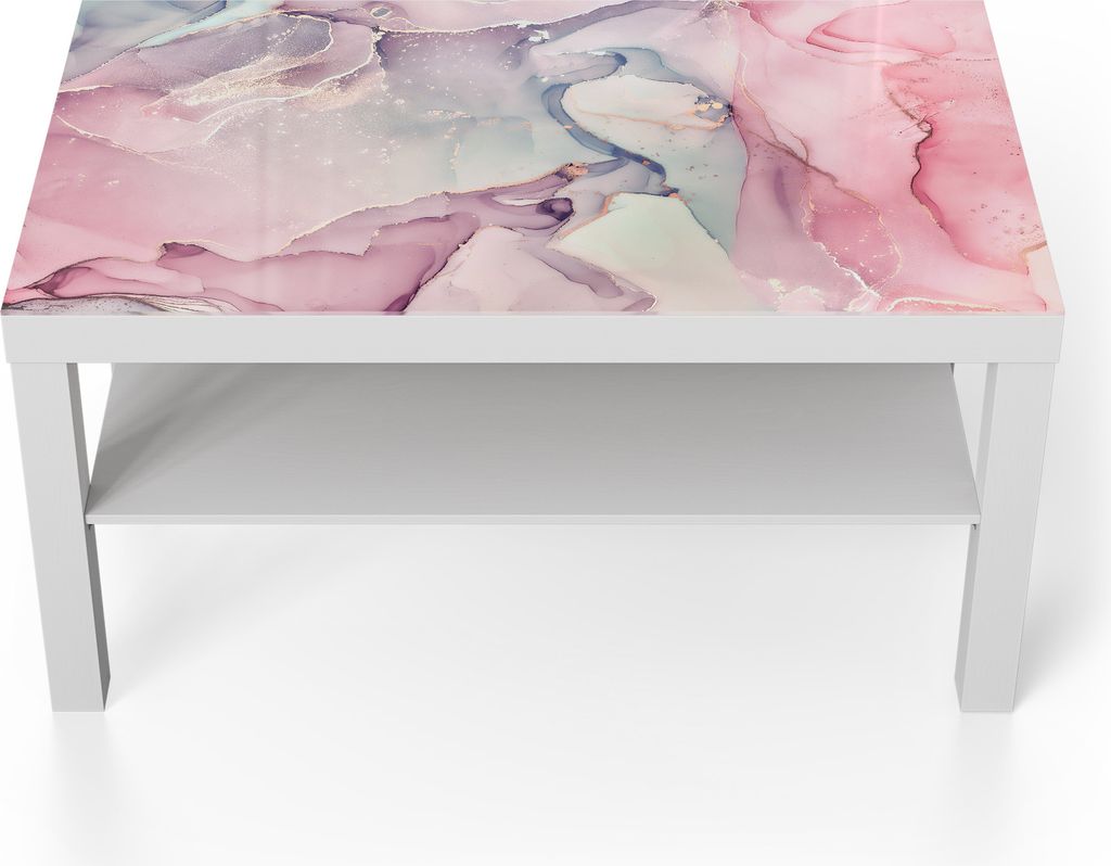 DEQORI Couchtisch 90x55 cm Weiß 'Elegante Farbströme' Glas Beistelltisch Glastisch modern