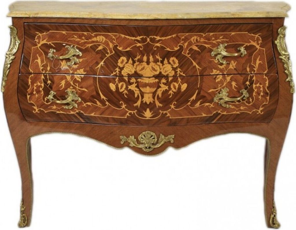 Casa Padrino Barock Kommode Braun mit Marmorplatte Creme und 2 Schubladen - Empire Kommode