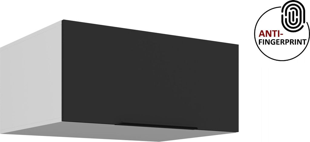 Küchen Aufsatzschrank 80 cm ARIA Schwarz ultra matt + Weiss matt, hochwertige Fronten mit Anti Fingerprint Beschichtung Küchenzeile Küchenblock