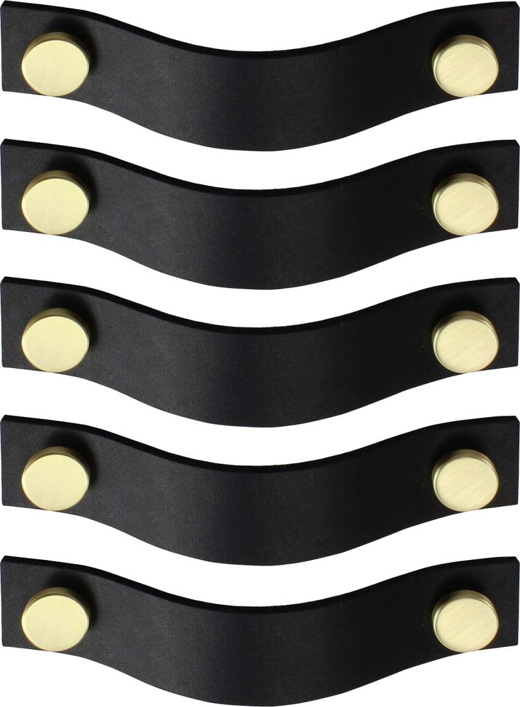Natural Goods Berlin Möbelgriff RIEMEN, Möbelknopf, Schrankgriff, Knauf für Schublade und Tür, Schwarz, Gold (gebürstet), 5 Stück