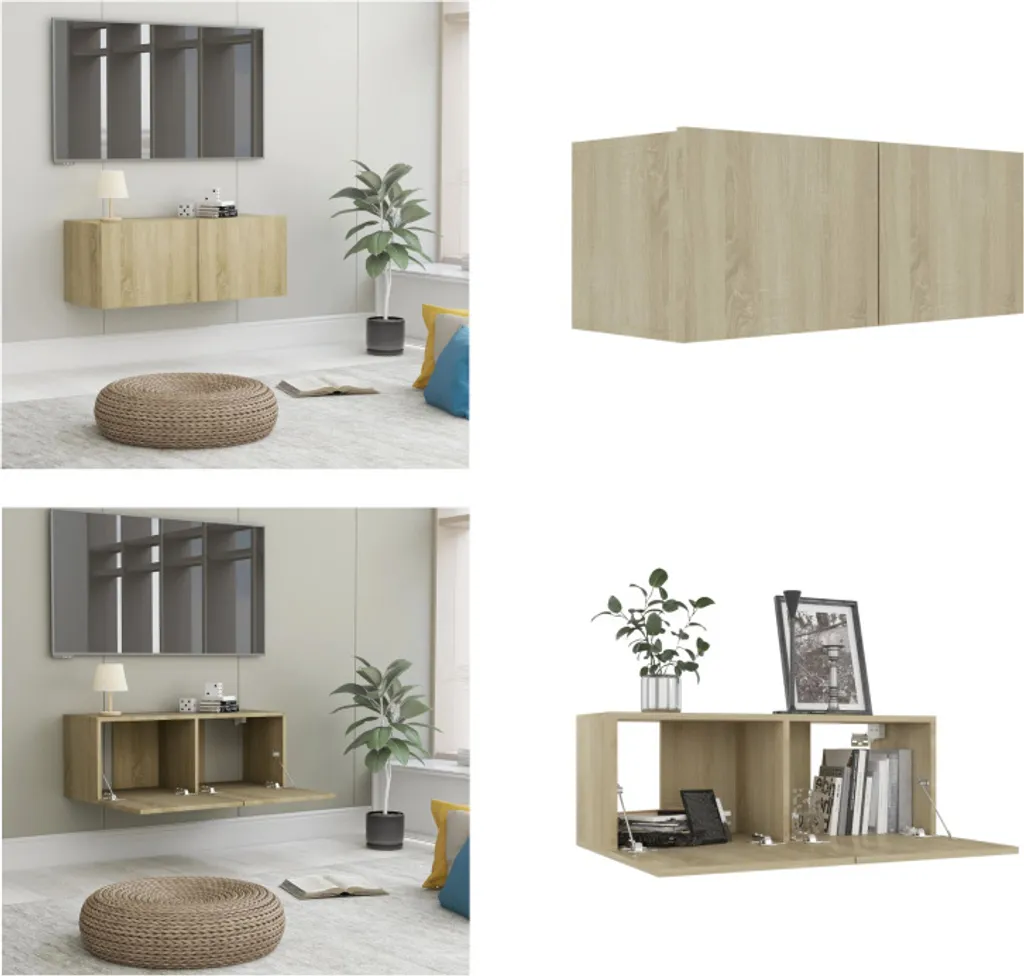 Meuble TV Gain de Place 80 cm Chêne Sonoma - Fini le Désordre Salon