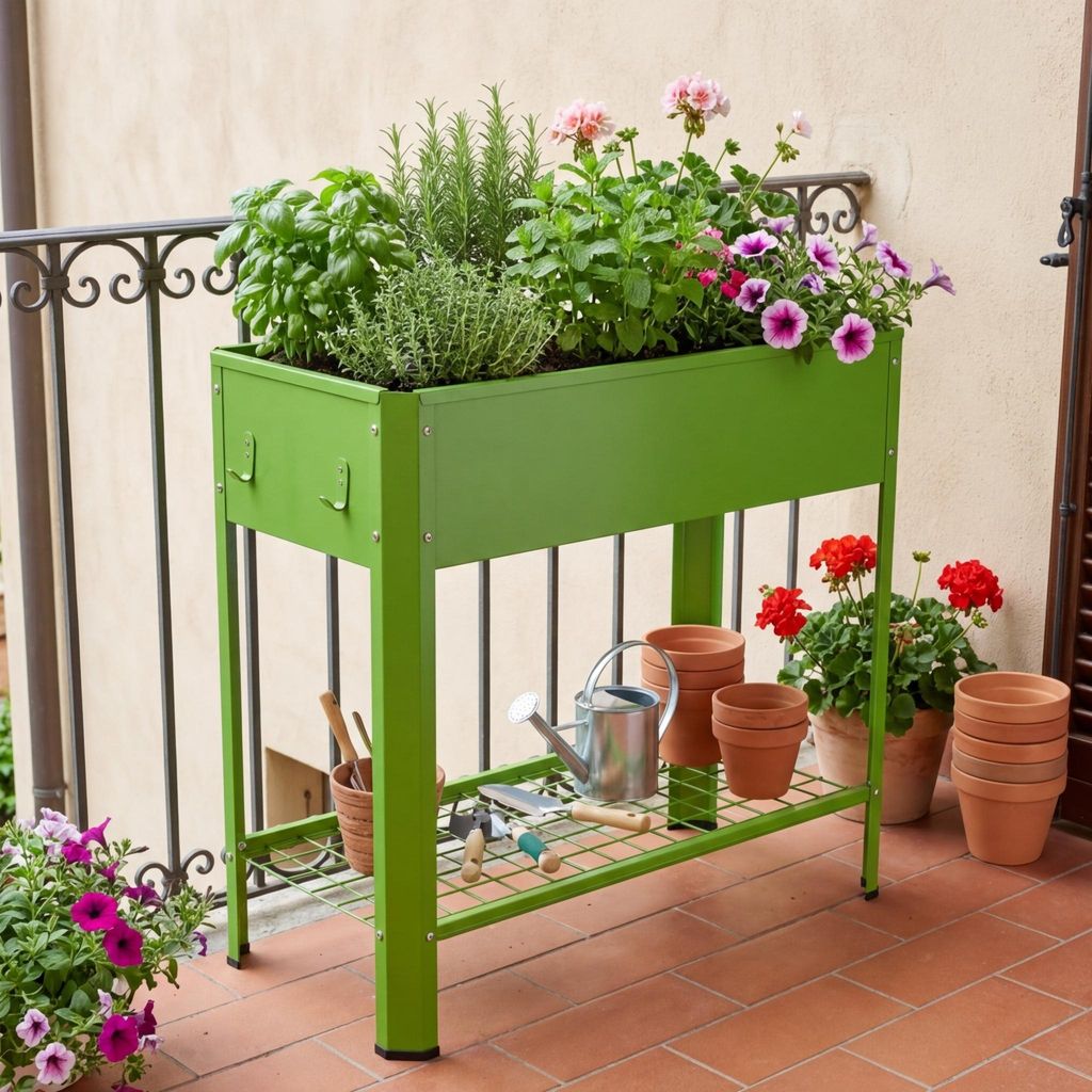 VCM Metall Hochbeet mit Ablage 80x35x80 cm, stehender Pflanzkasten für Balkon Terrasse Garten, Blumenkasten auf Beinen, Balora XL