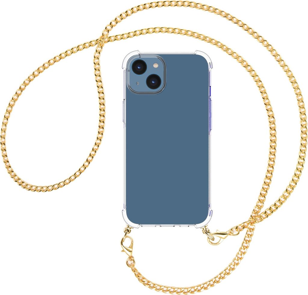 Handykette Backcover-Schutzhülle mit Band (Metall goldfarben) für Apple iPhone 15 - goldfarbene Kette