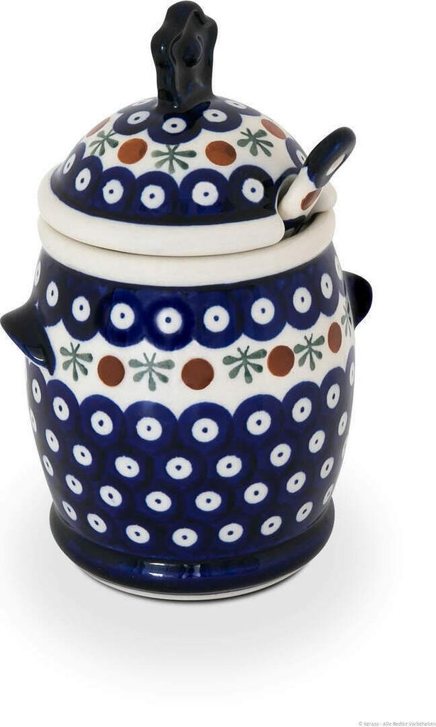 Original Bunzlauer Keramik 650 ml Honigtopf mit Honiglöffel 12,5 x 19,3 cm Design 41
