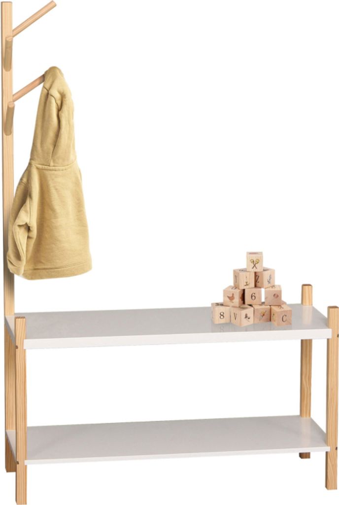 Kinderschuhregal 2 Etagen, Kinderregal 80x30x120cm, Bambus, weiß