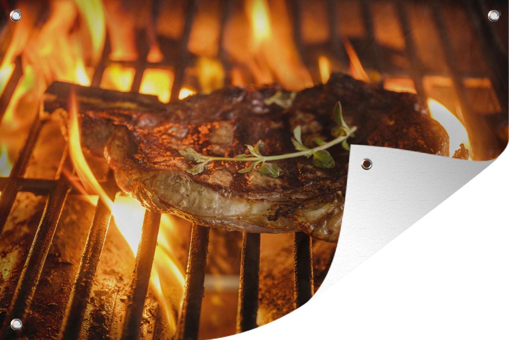 MuchoWow 90x60 cm Outdoor-Poster Gartendeko Sichtschutz Garten Poster für den Garten Steak auf dem Grill