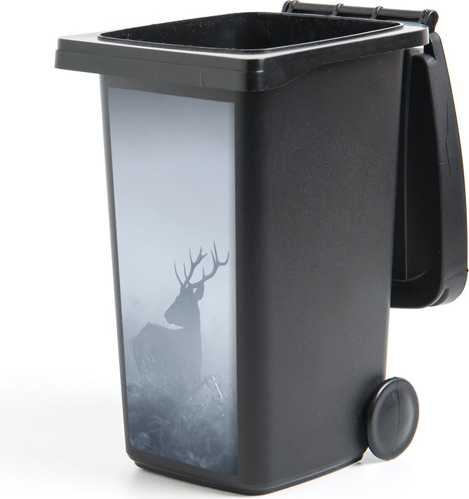 MuchoWow Mülltonnenaufkleber Hirsche - Nebel - Wald 44x98 cm - Containeraufkleber - Aufkleber - Mülltonnen-Aufkleber