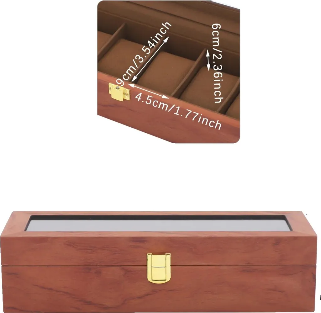Scatola per orologi, 6 scomparti, elegante rivestimento in velluto, marrone