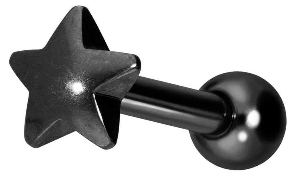 Ohrpiercing Titan Ohrpiercing mit Innengewinde STERN Schwarz Stablänge: 6mm