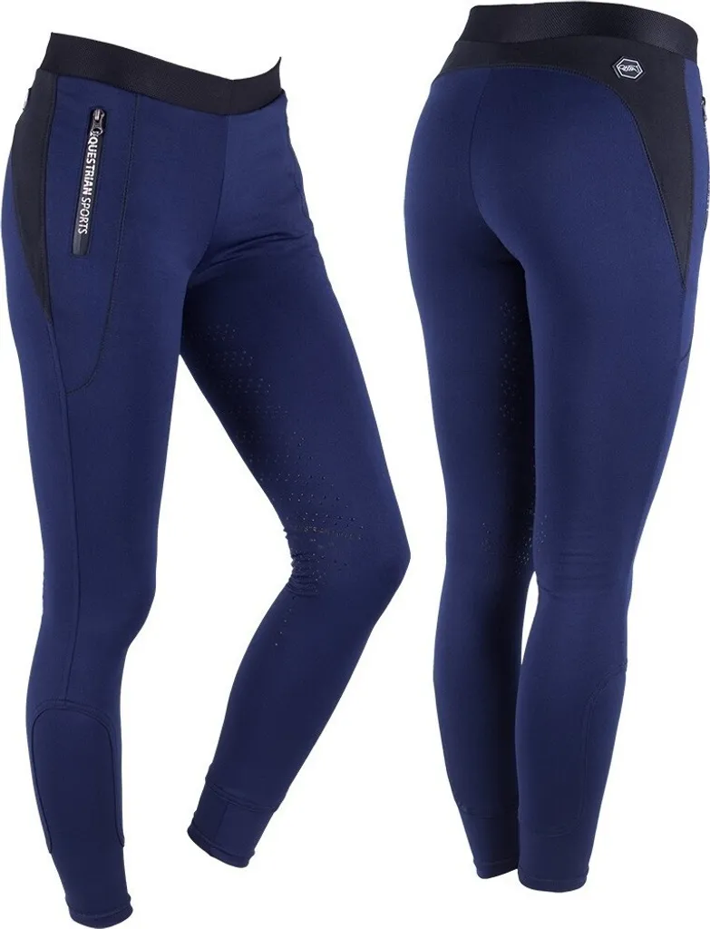 Pantalon équitation fille QHP Amelia Junior Bleu Soirée Grip Genoux 140