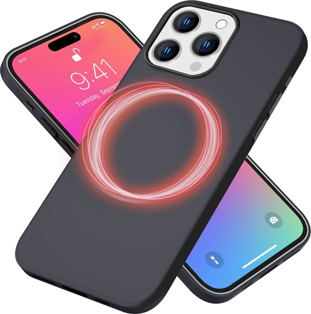 MagSafe Hülle für iPhone 15 Pro Liquid Silikon Handyhülle Magnet Cover Schutz Schwarz