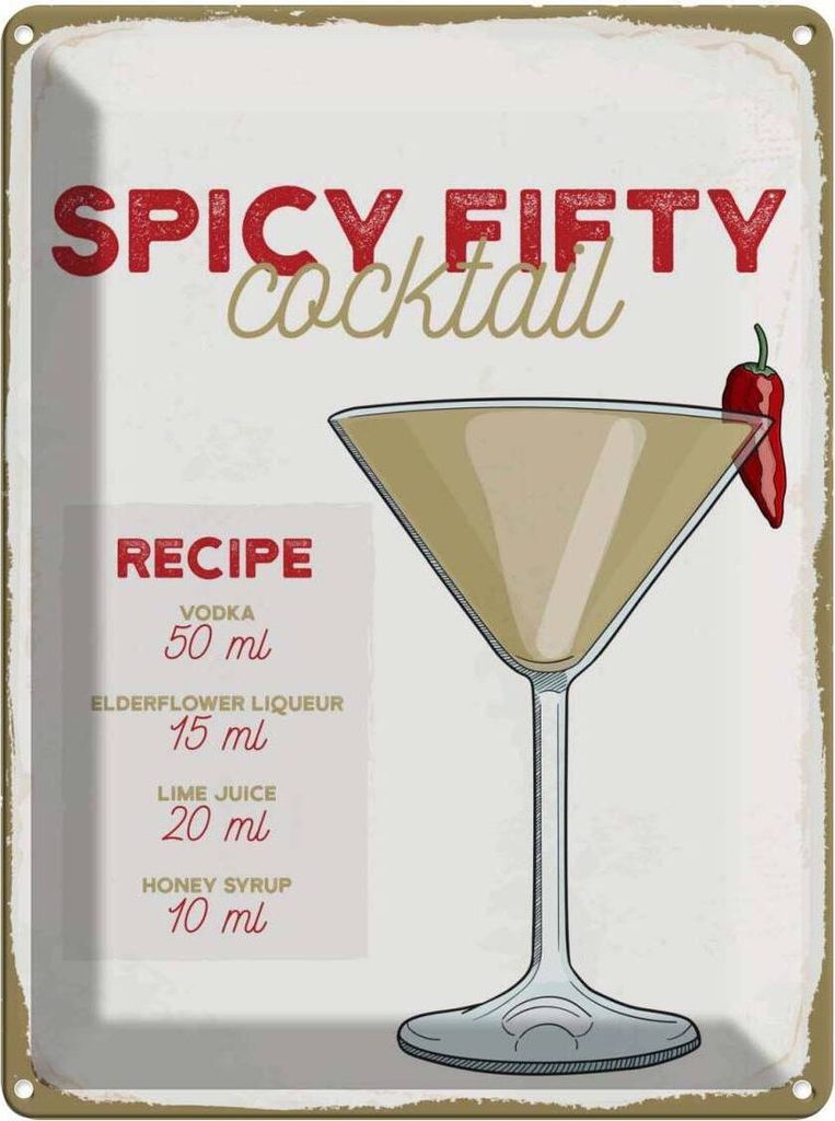 vianmo Blechschild 40x30 cm Spicy Fifty Cocktail Recipe Essen Trinken