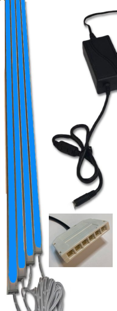 4573 LED Leuchte 4x150cm schwarze Kunststoff Schiene Netzteil Blau