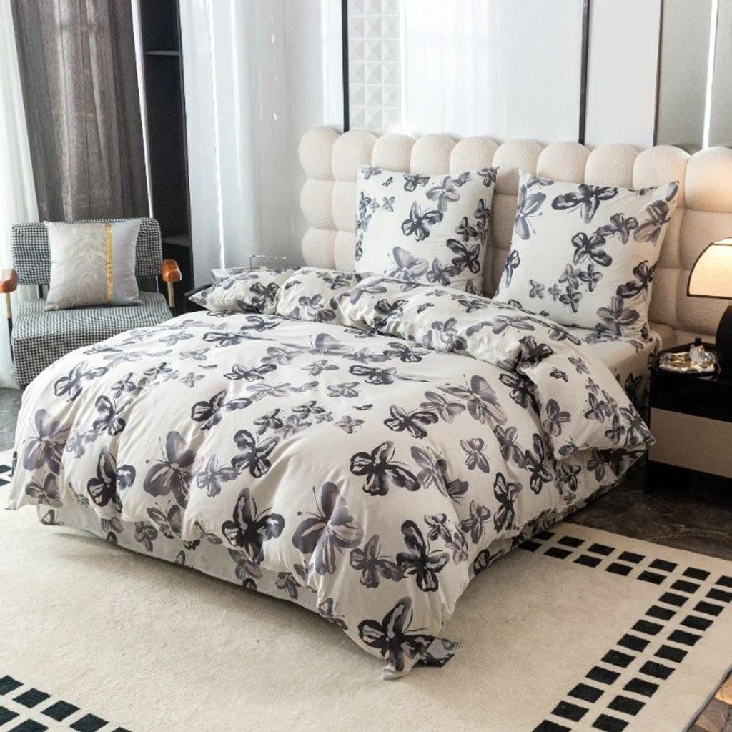 Mikrofaser-Bettwäsche BLACK BUTTERFLY, creme Bettwäsche-Dimension: 2 Stk 70 x 80 cm | 160 x 200 cm
