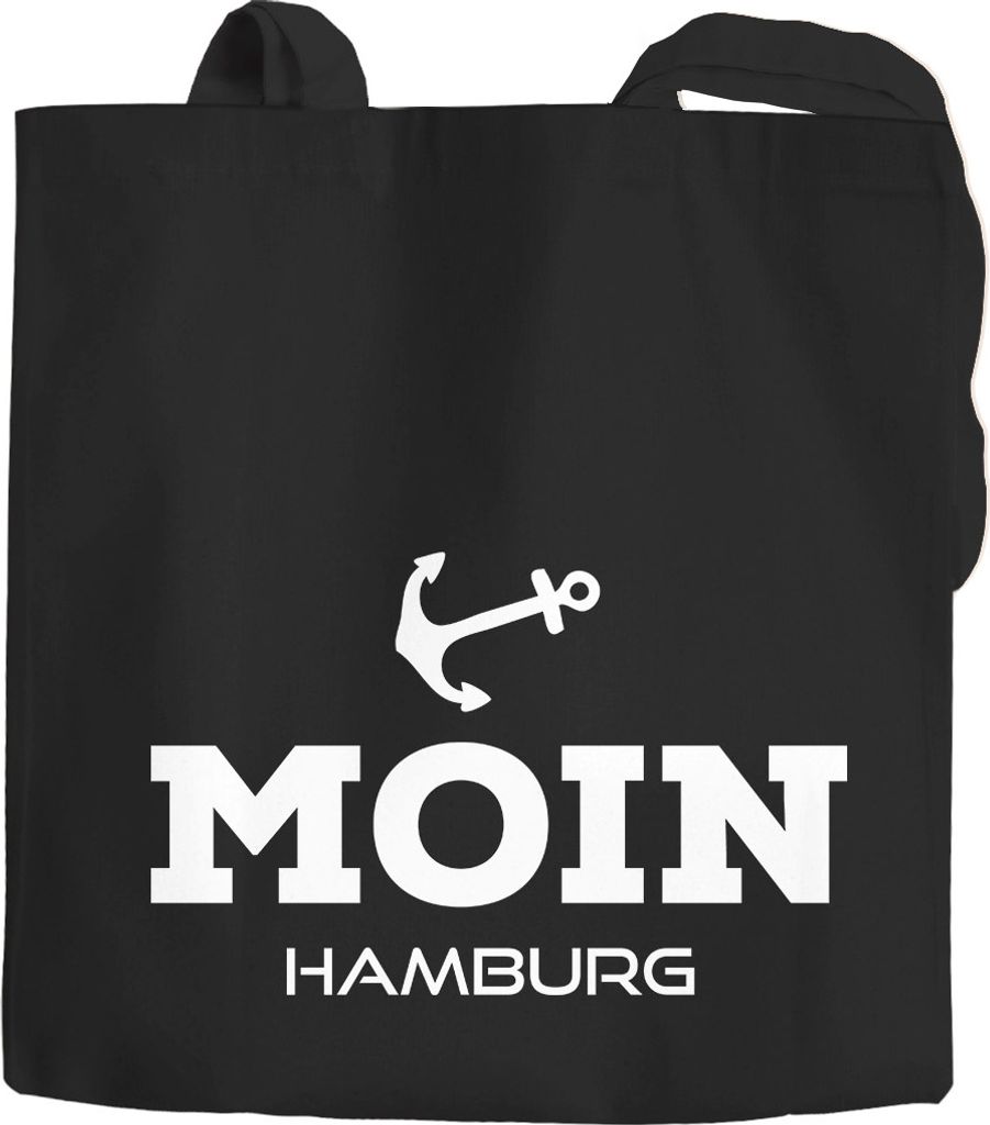 Jutebeutel Stofftasche Moin Hamburg Anker Anchor Baumwolltasche Moonworks schwarz 2 lange Henkel