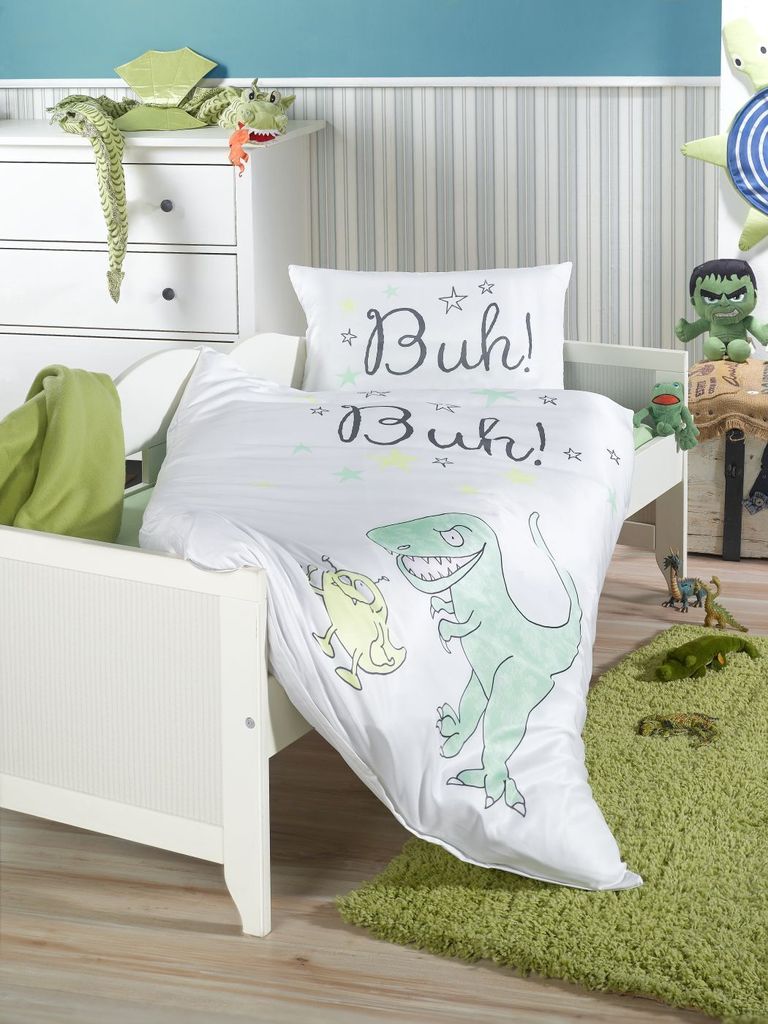 Soma Mikrofaser Bettwäsche 100 x 135 cm Bettbezug 100 cm x 135 cm Kopfkissenbezug 40 x 60 cm Buh weiss / grün