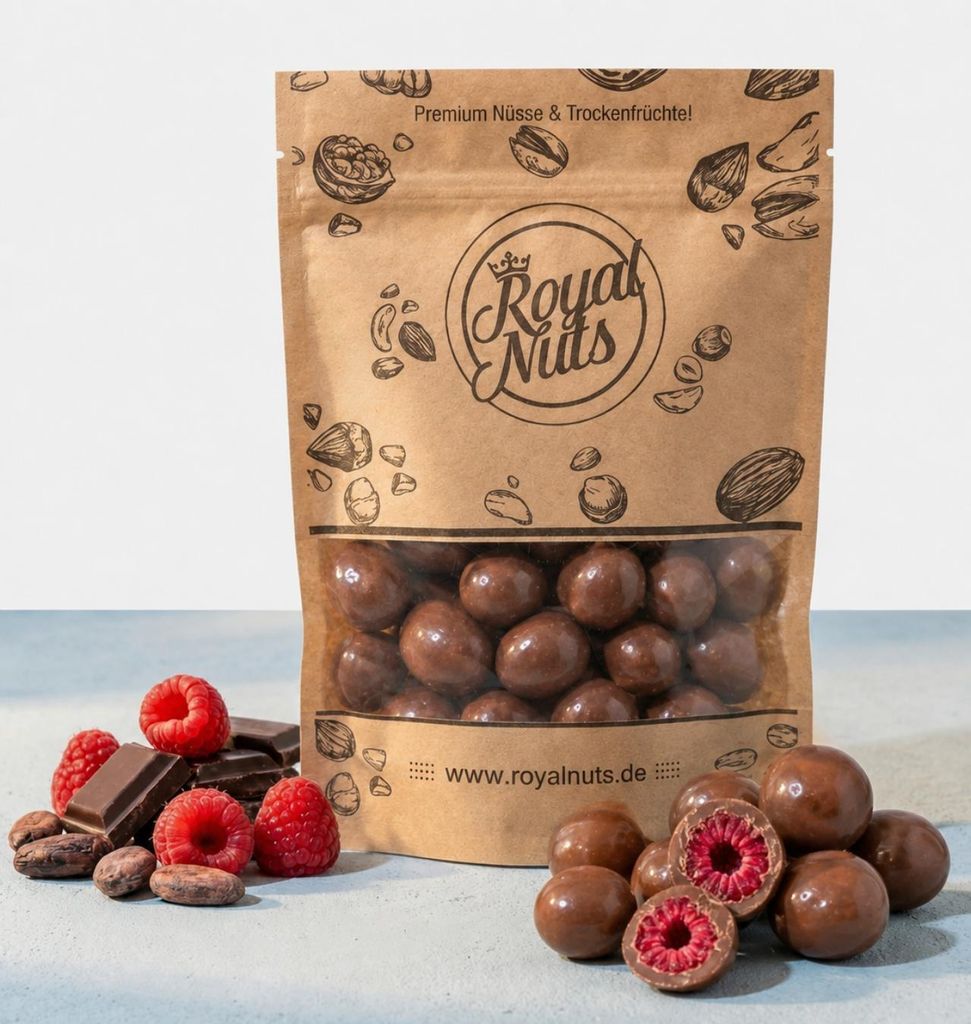 500g Schokolierte Himbeeren mit Vollmilch Schokolade Produktbild 
