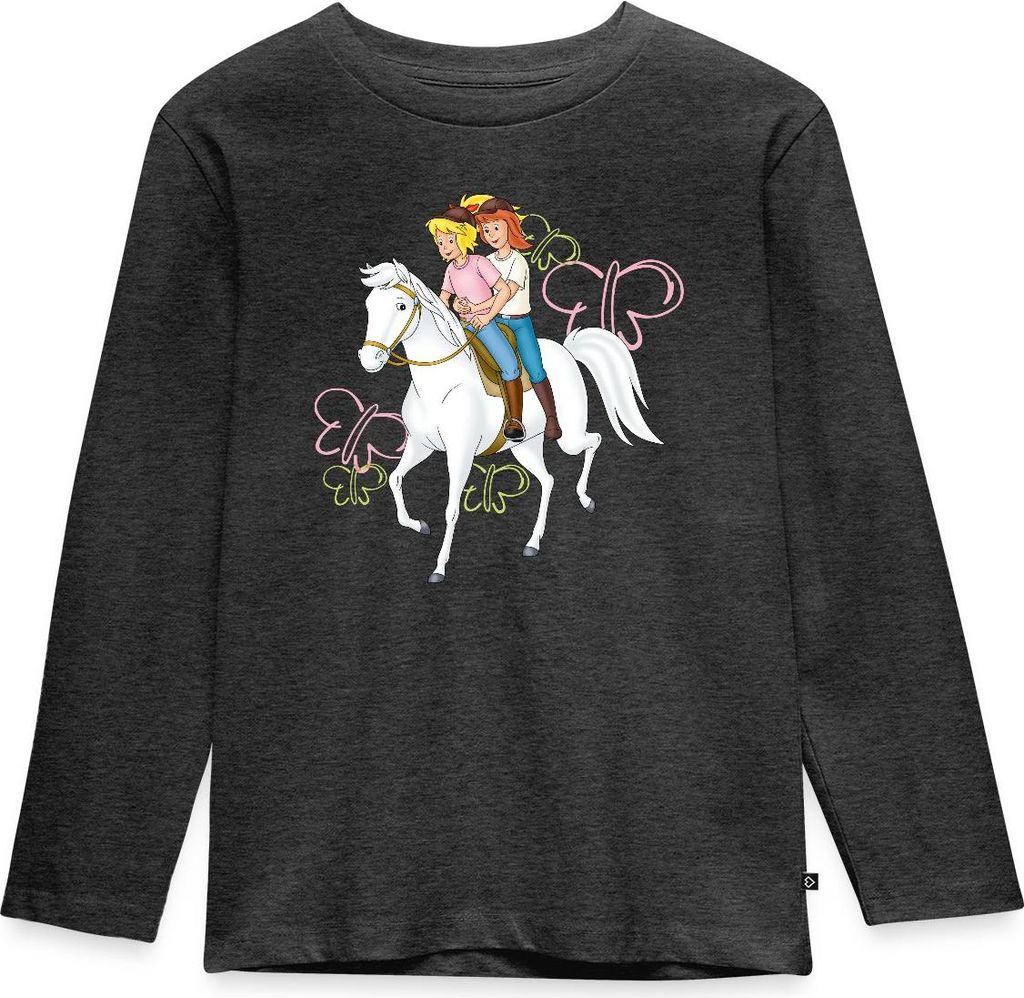 Spreadshirt Bibi Und Tina Reiten Auf Stute Sabrina Kinder Premium Langarmshirt, 134/140 (8 Jahre), Anthrazit meliert